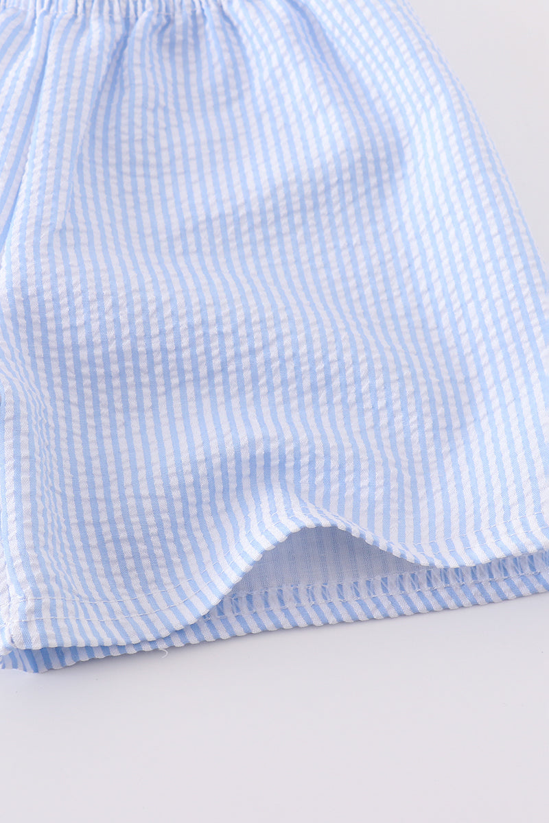 Blue seersucker animal embroidery set