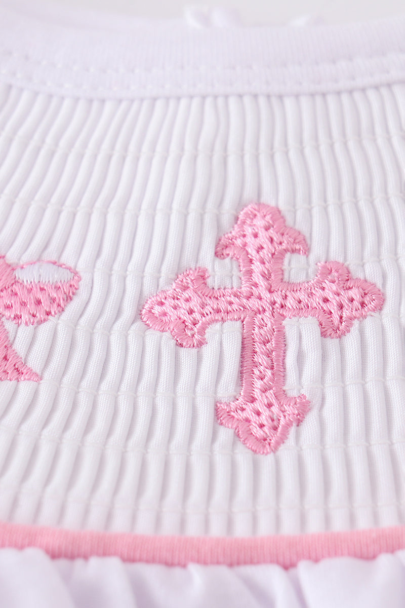 Pink cross embroider smocked set