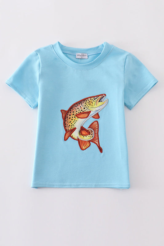 Blue fish applique top