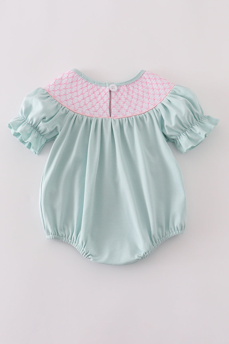 Blue bow pearl smocked bubble