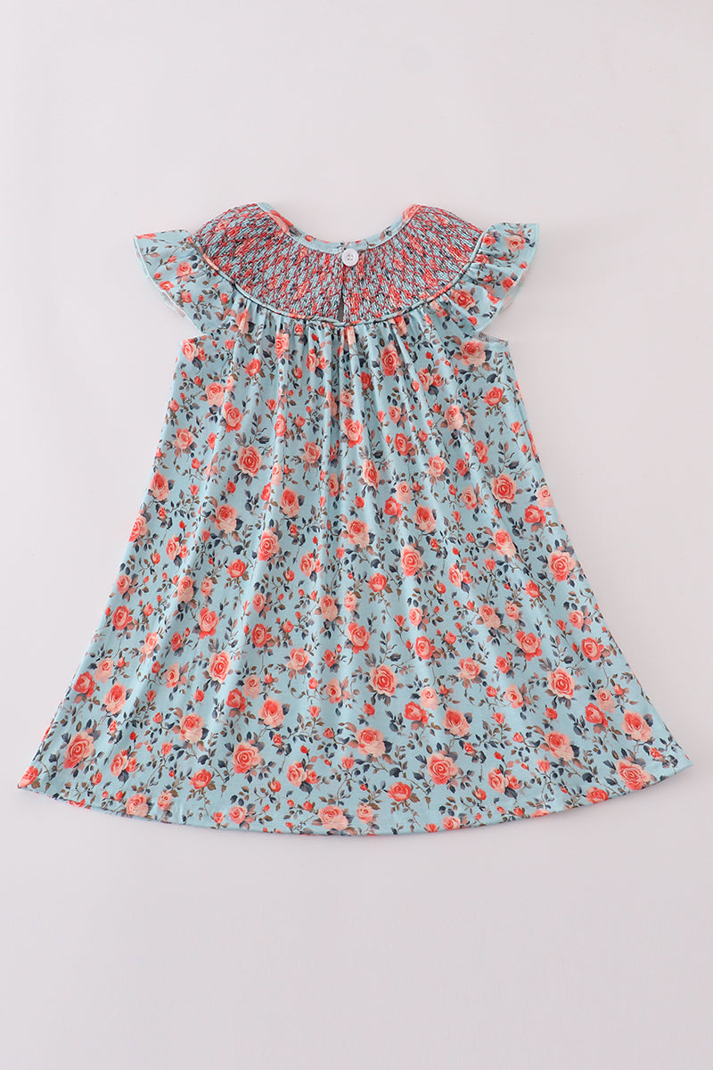 Blue floral smocked dress