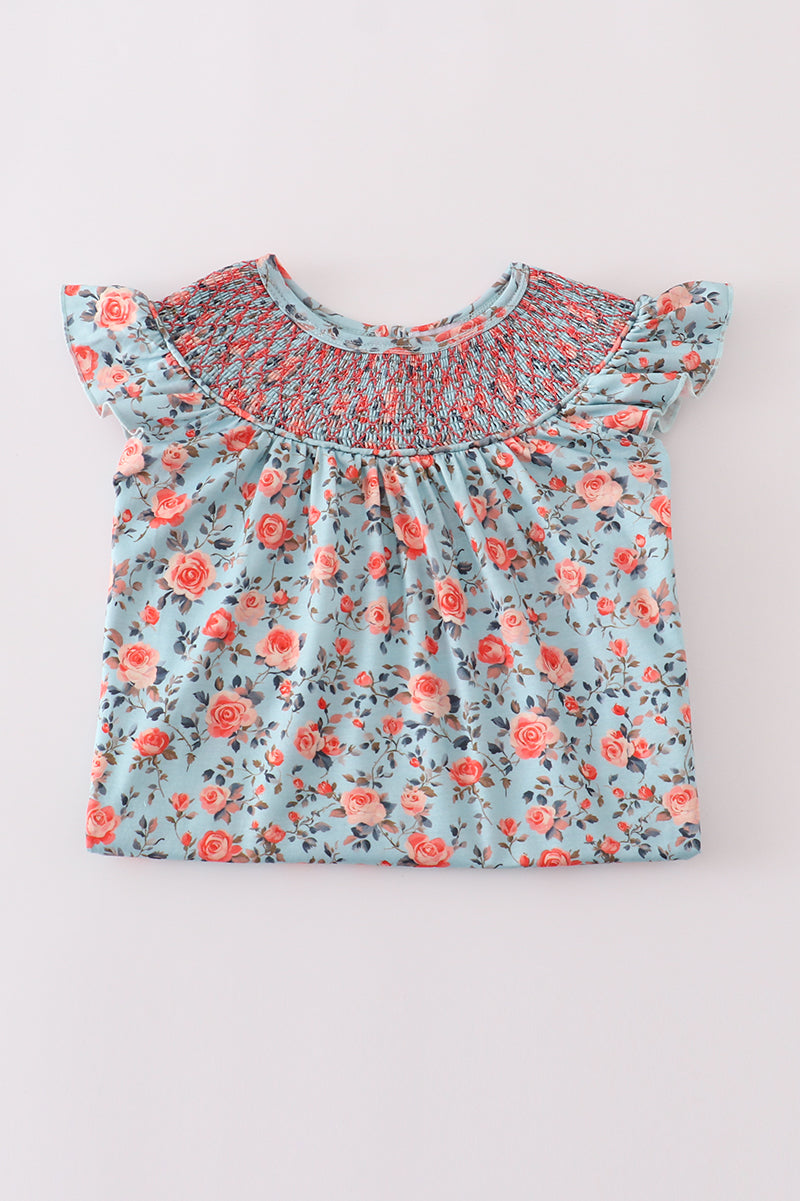 Blue floral smocked dress