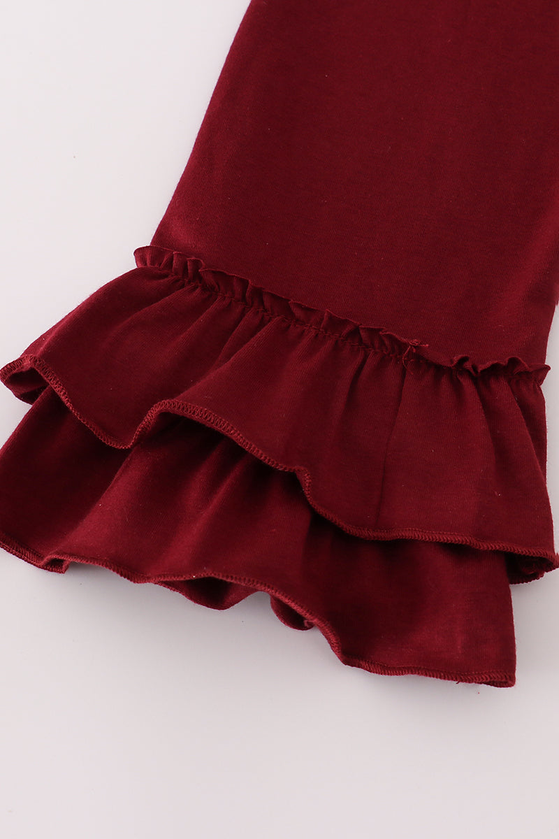 Maroon Mississippi embroidery ruffle pants set