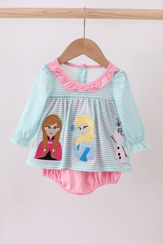 Blue character embroidery ruffle bubble