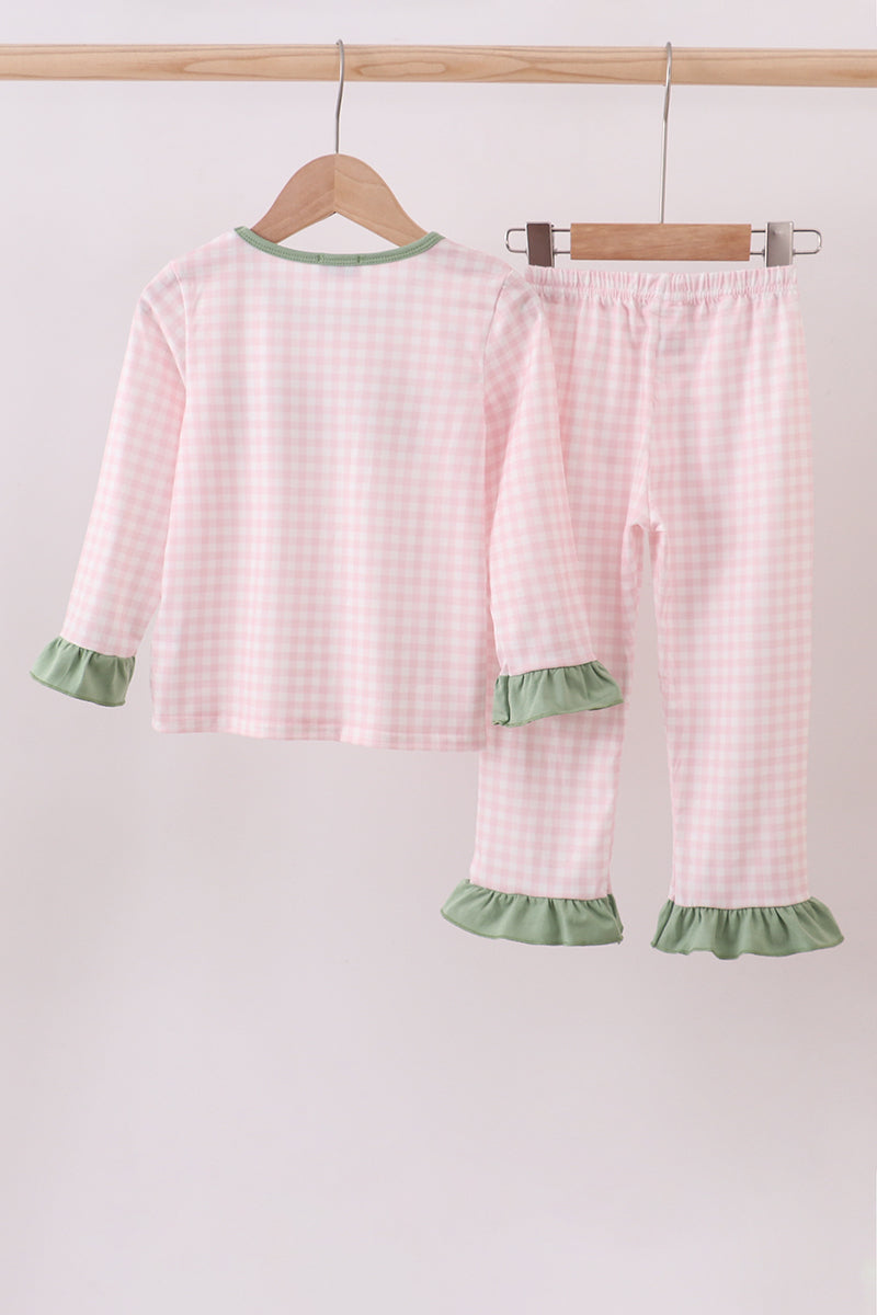 Pink nutcracker embroidery gingham pajama set