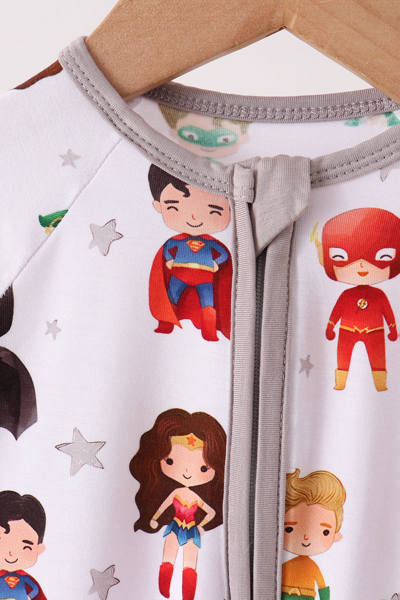 Grey character bamboo zipper romper