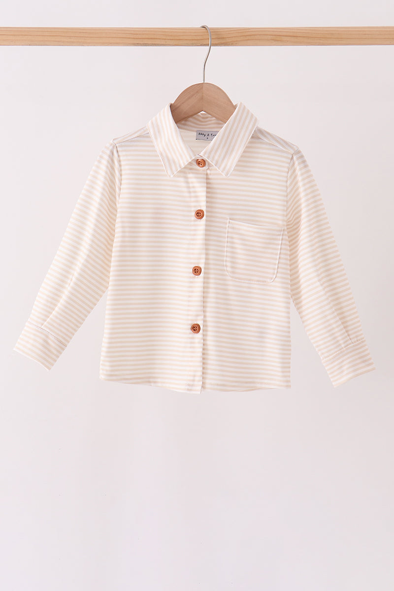 Cream turkey pumpkin embroidery button down shirt