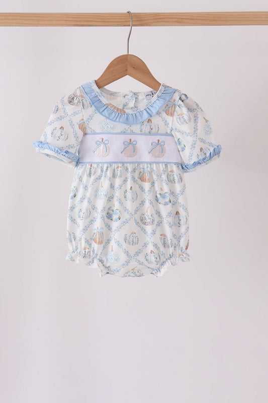 Blue pumpkin embroidery ruffle bubble