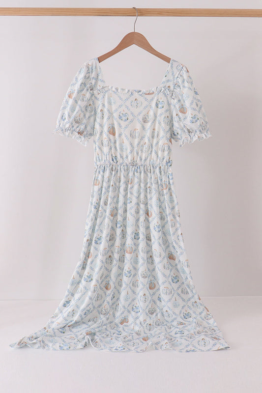 Blue pumpkin ruffle mom dress