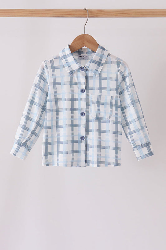 Blue plaid button down shirt