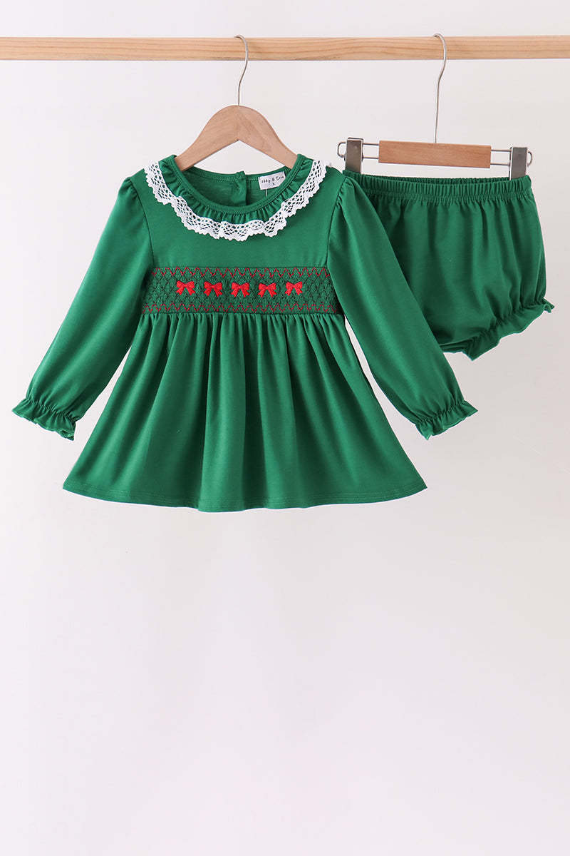 Forest bow smocked ruffle bloomer set
