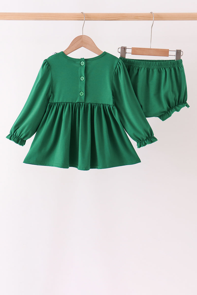 Forest bow smocked ruffle bloomer set
