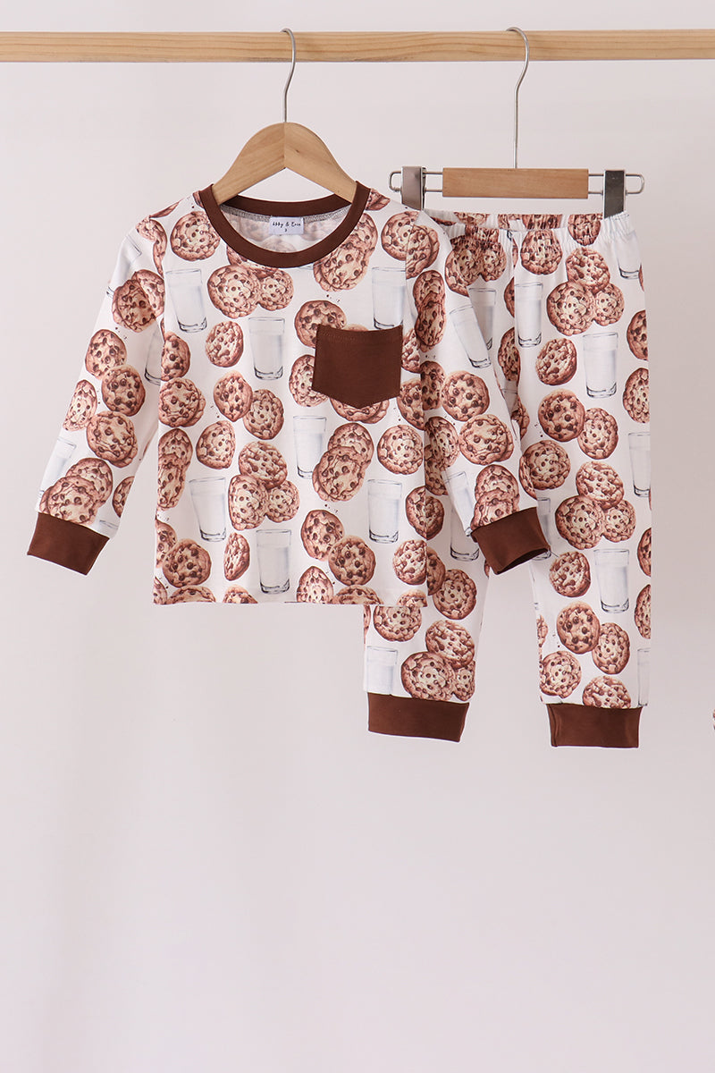 Brown Milk Cookie Print Pants Set