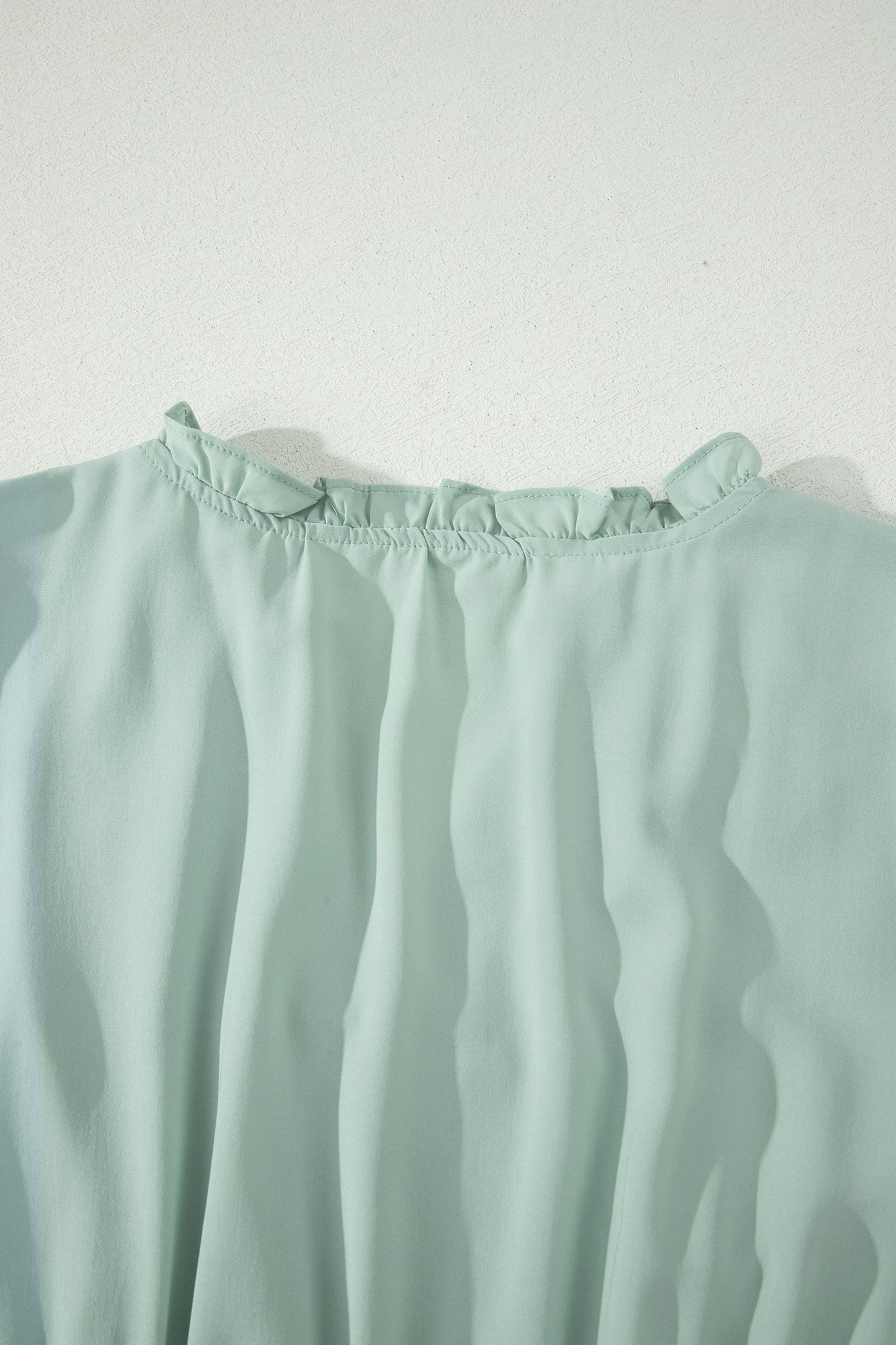 Clearly Aqua Solid Color V Neck Short Puff Sleeve High Waist Tiered Maxi Dress