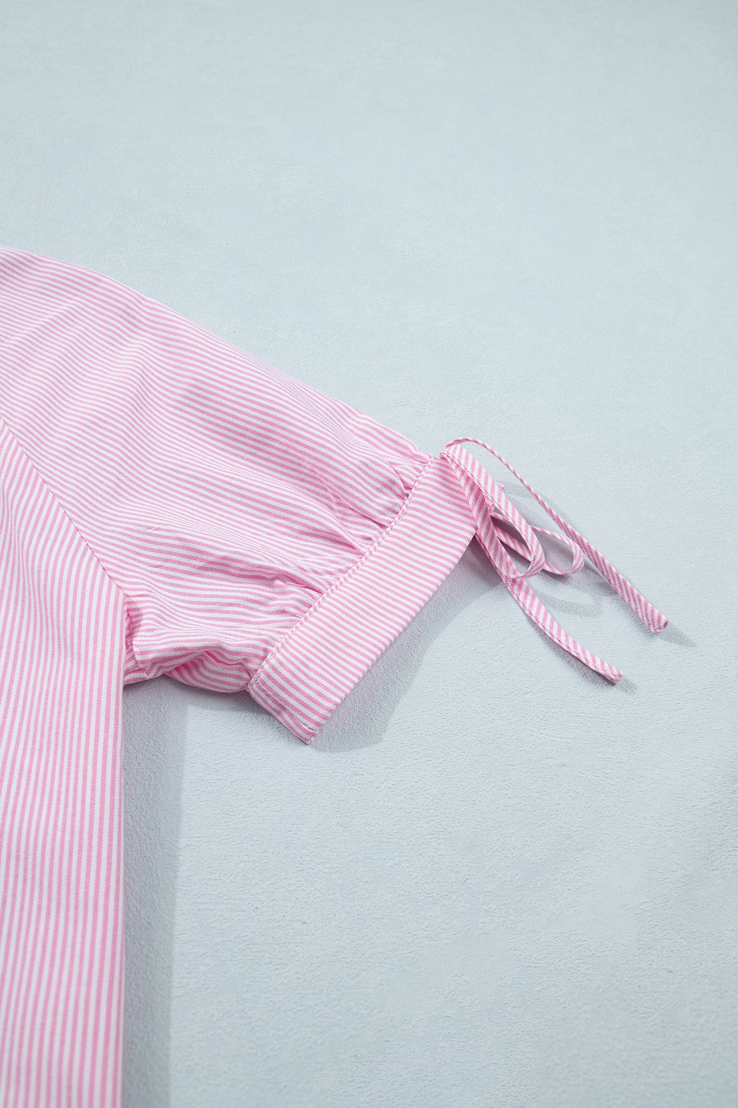 Pink Striped Print Collared Split Neck Half Sleeve Blouse