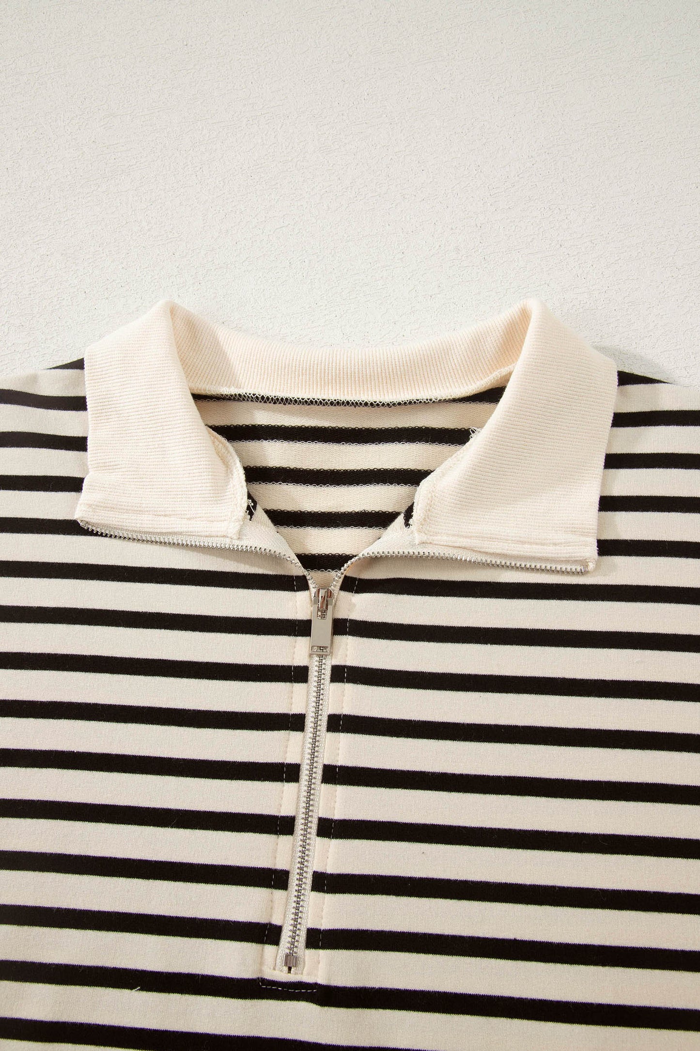 Black Stripe Ribbed Color Block Trim Zip Polo Tee Drawstring Shorts 2pcs Outfit
