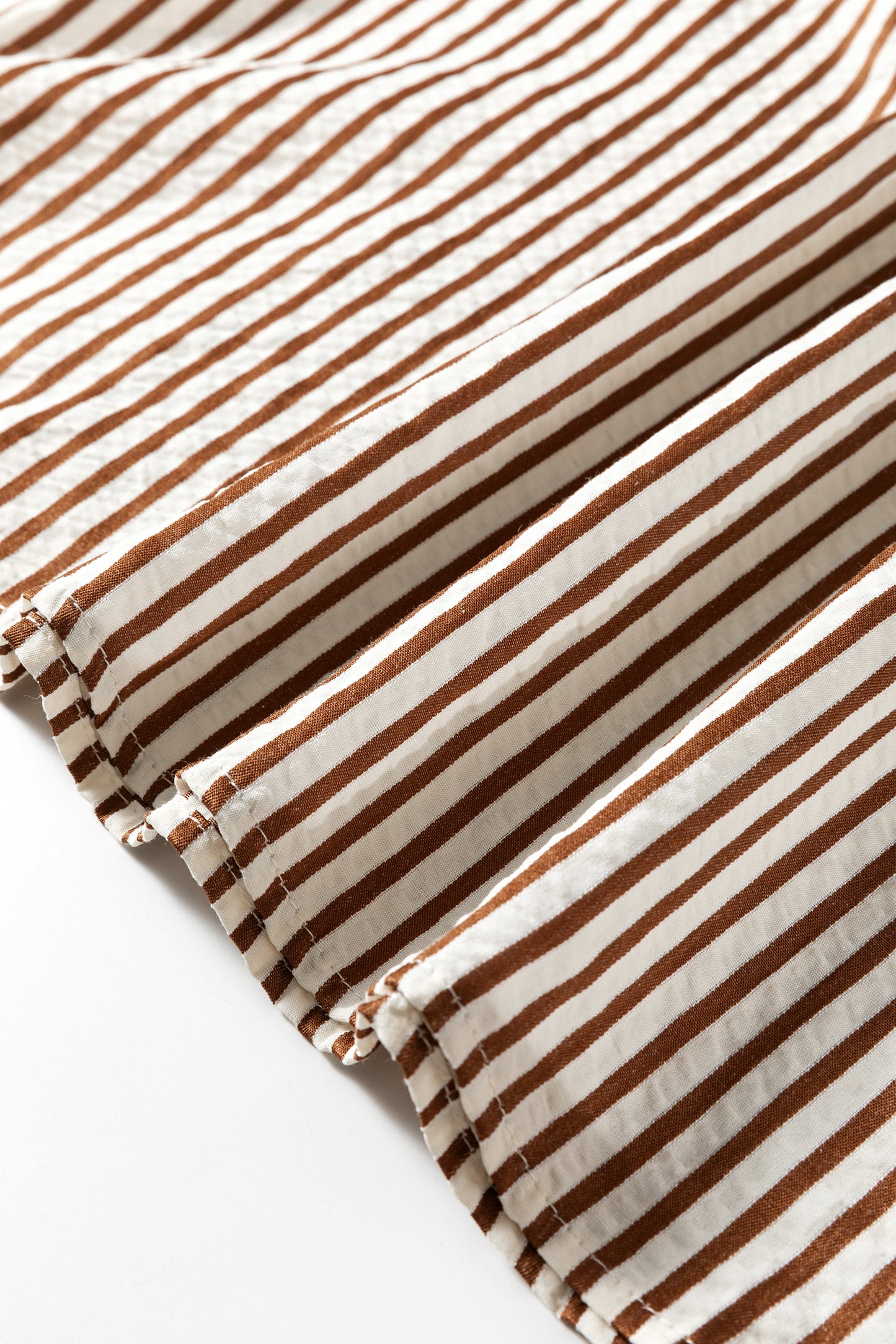 Khaki Stripe Double Ruffled Short Sleeve V Neck Blouse