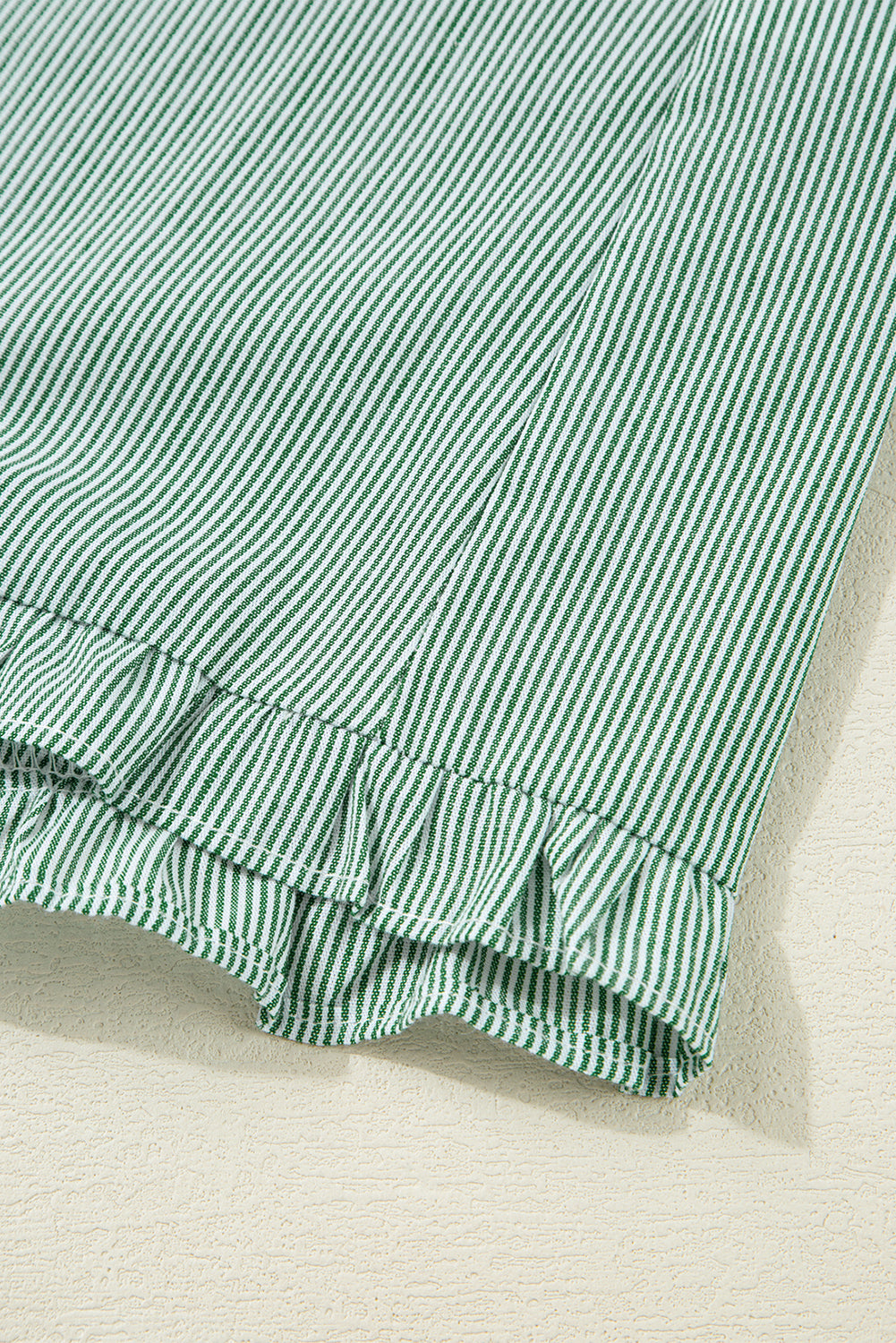 Green Stripe Frilled Sleeveless Collar Front Pocket Button Up Mini Dress