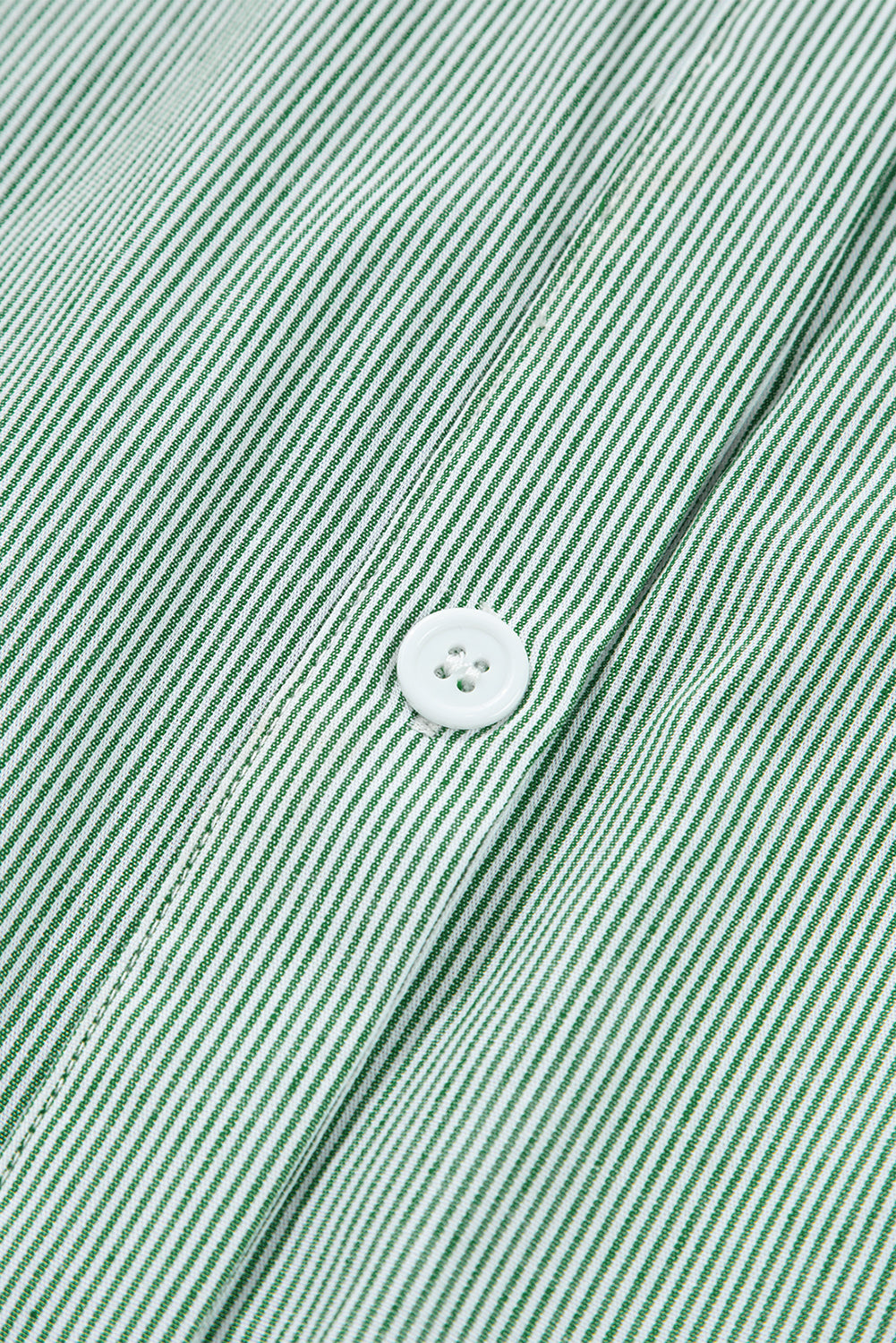 Green Stripe Frilled Sleeveless Collar Front Pocket Button Up Mini Dress