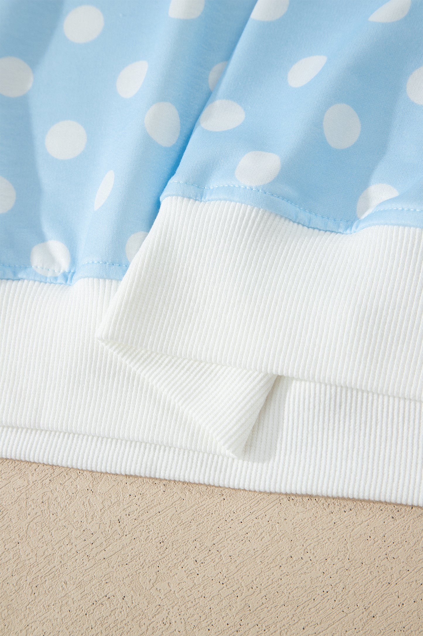 Sky Blue Polka Dot Print Color Block Trim Mock Neck Short Set