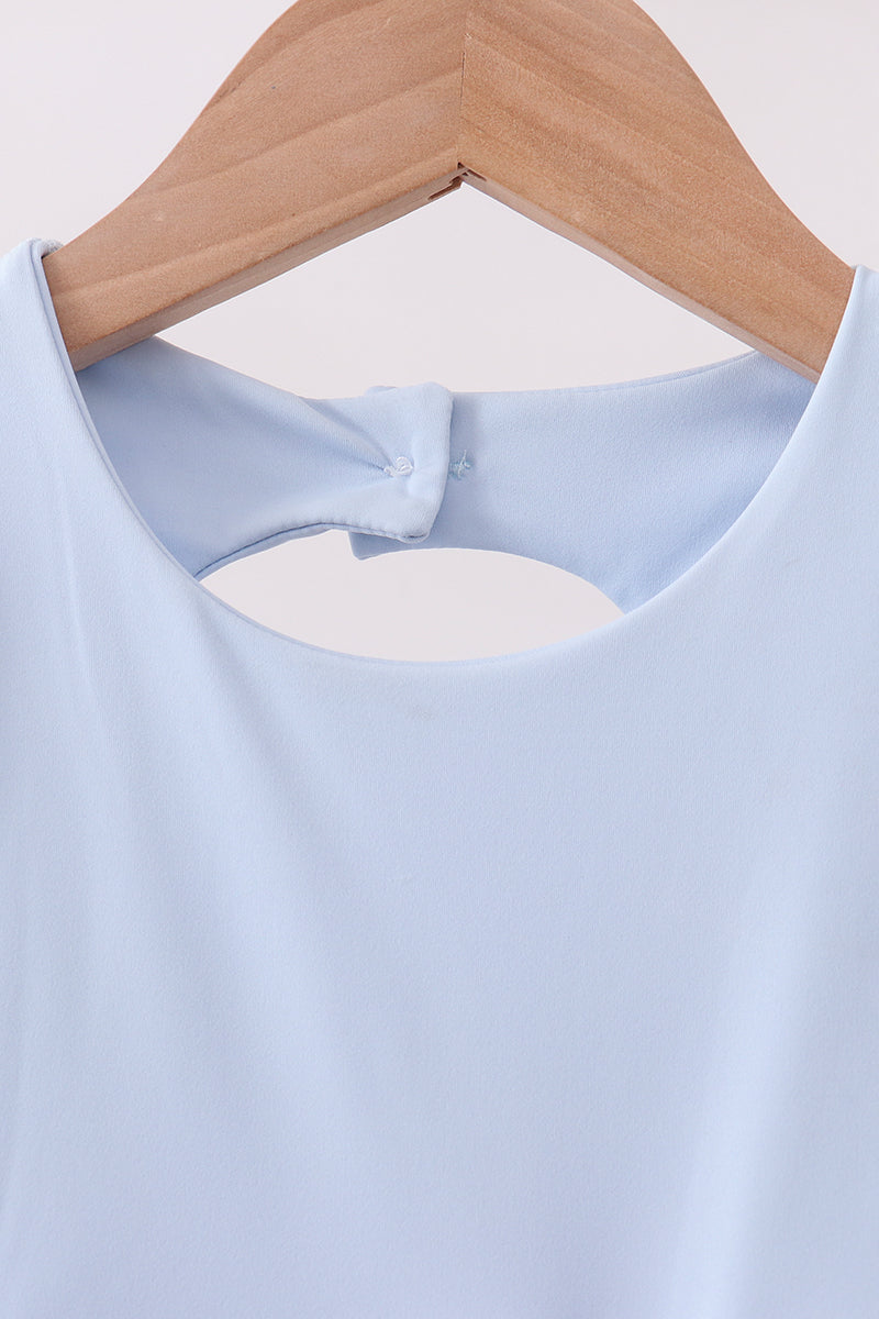 Blue Performance Bow Sash Scalloped Dress
