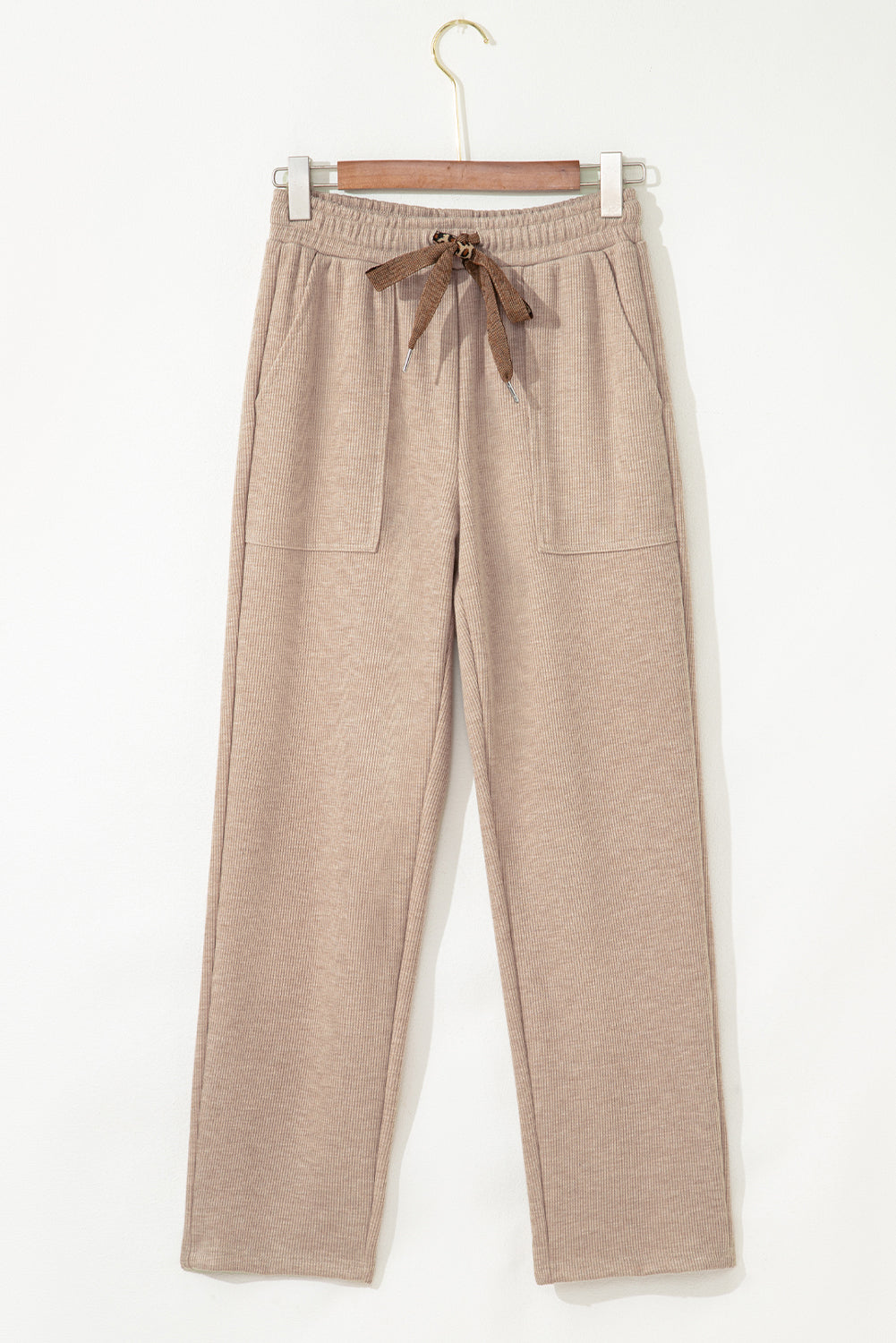 Gray Morn Corduroy Leopard Drawstring High Waist Trousers