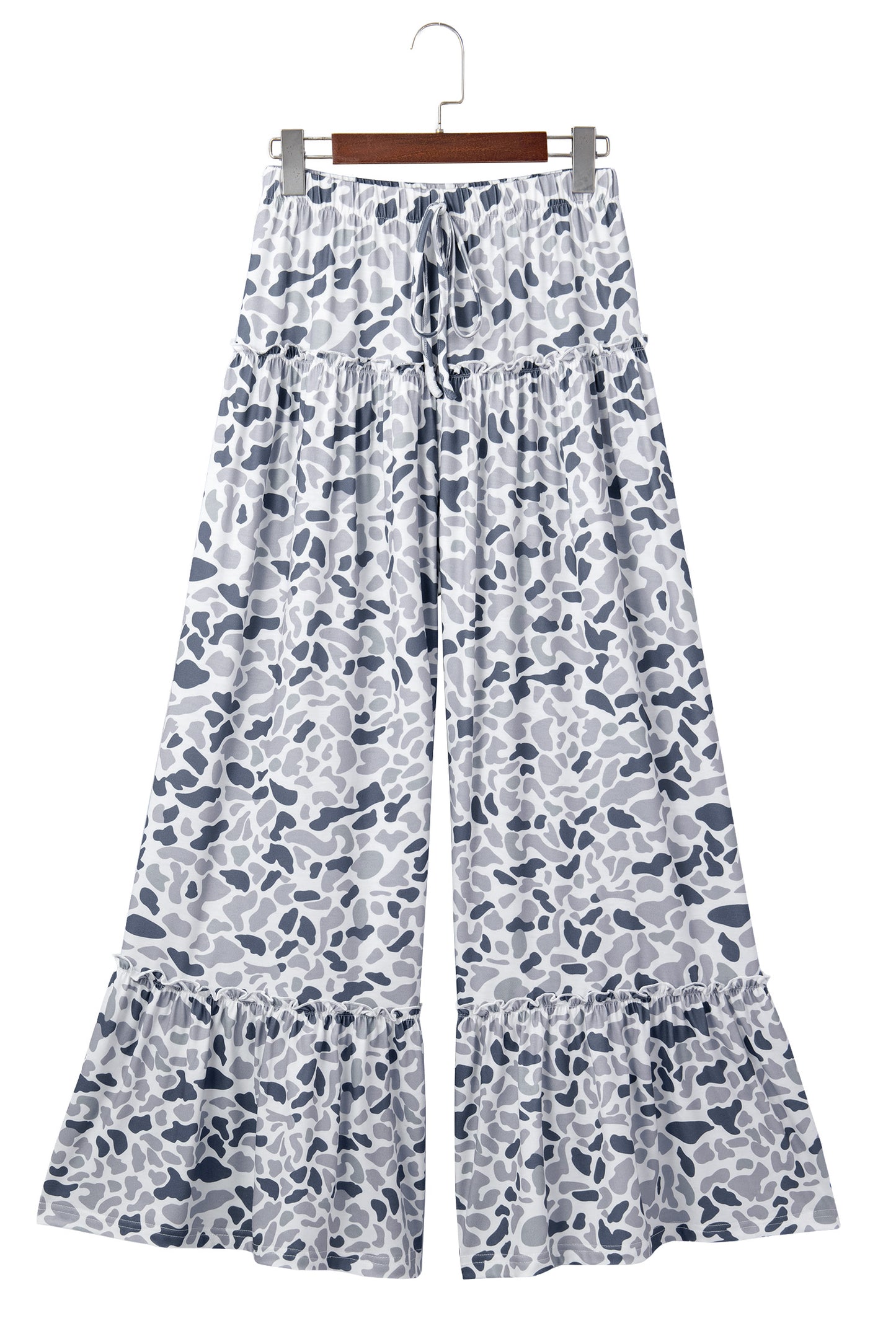 Beige Camo Print Wide Leg Casual Pants