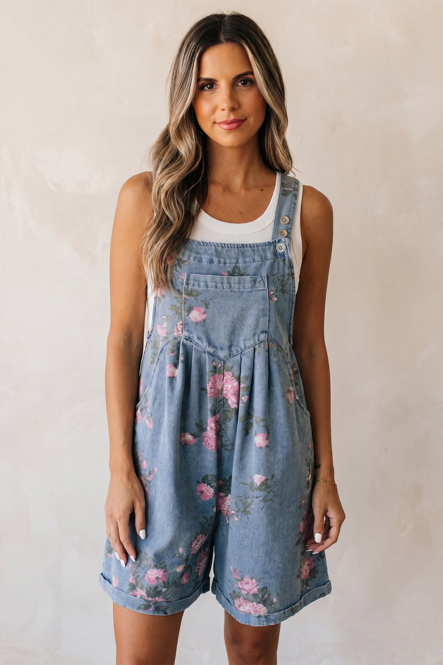 Myosotis Floral Print Denim Shortalls