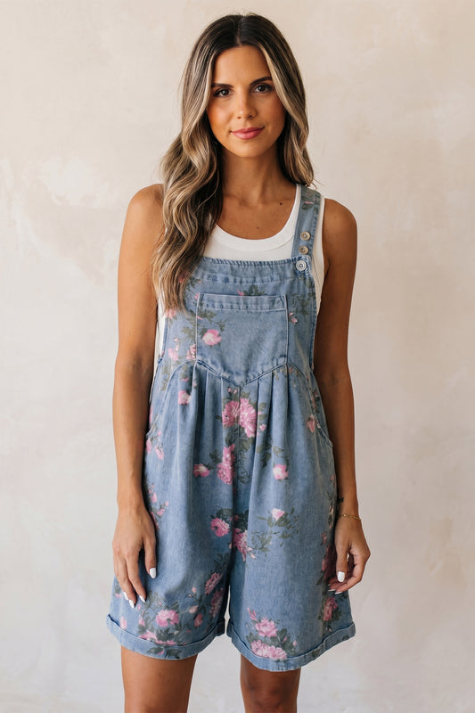 Myosotis Floral Print Denim Shortalls