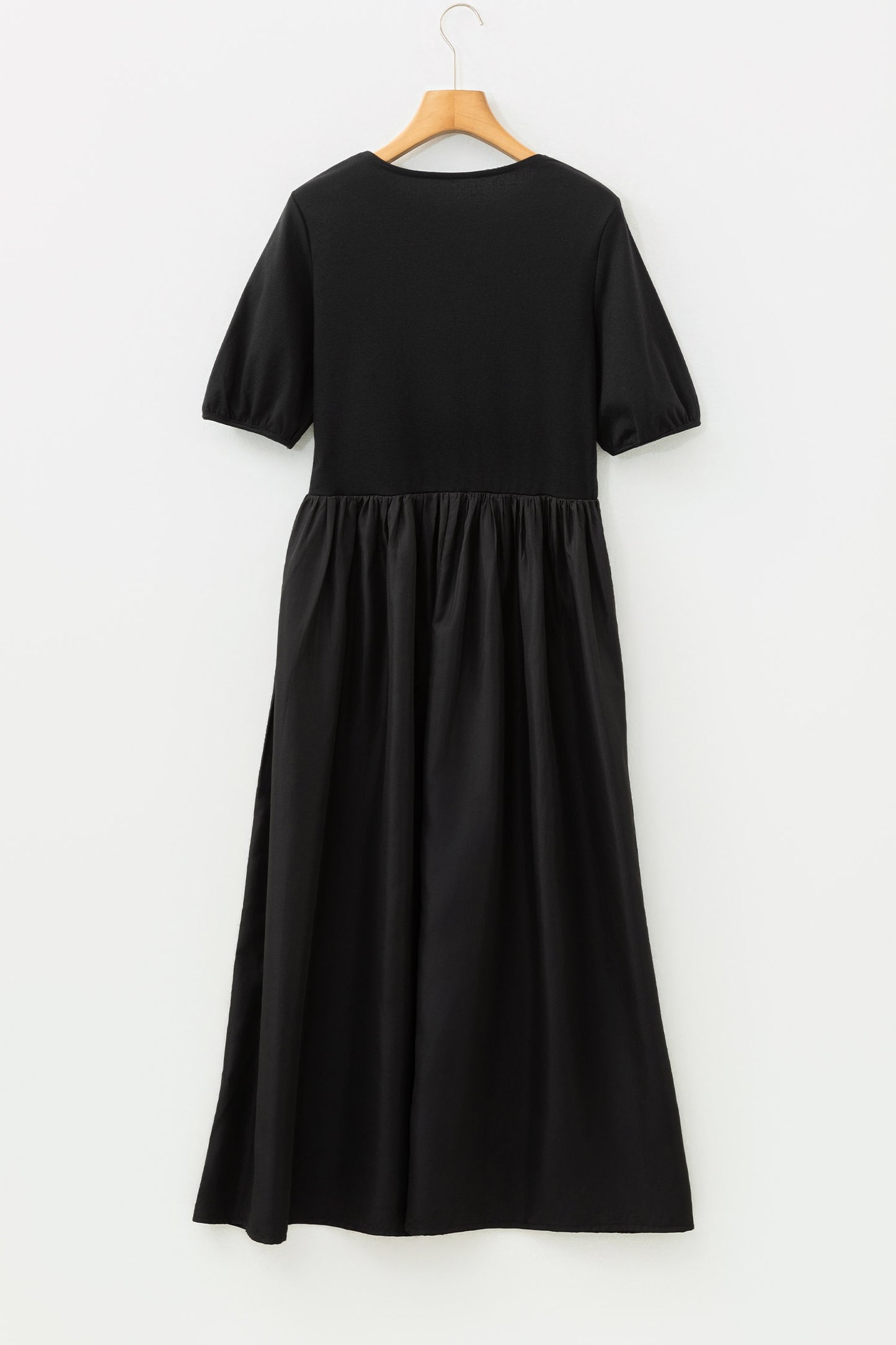 Black Short Sleeve Knit Top Patchwork Pleated Long Dress