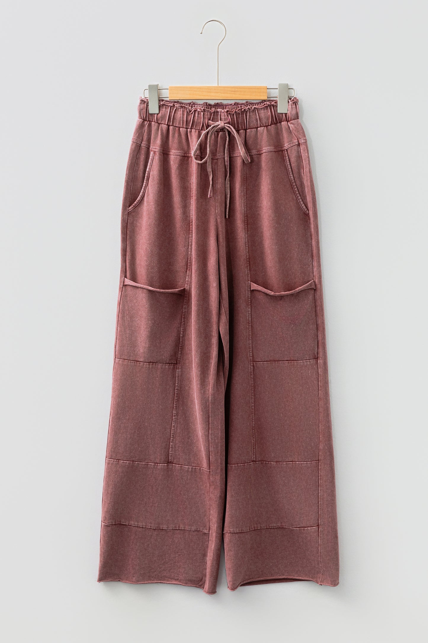 Wild Ginger Mineral Wash Lace-up High Waist Raw Hem Patched Pocket Pants