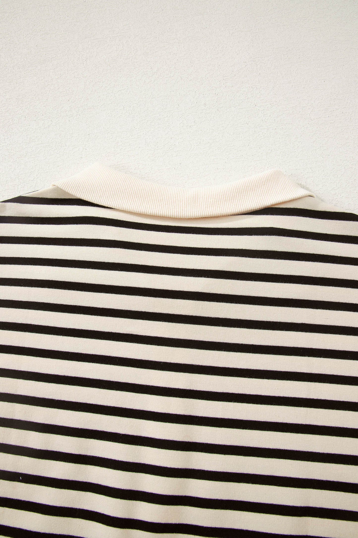 Black Stripe Ribbed Color Block Trim Zip Polo Tee Drawstring Shorts 2pcs Outfit