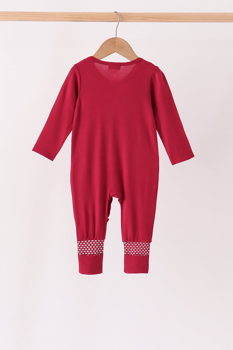 Burgundy ruffle zipper bamboo anti-slip romper – view 5
