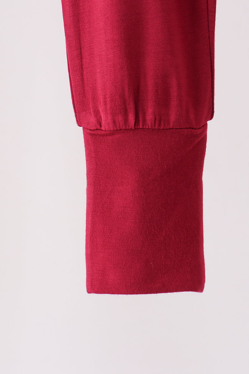 Burgundy ruffle zipper bamboo romper – view 3
