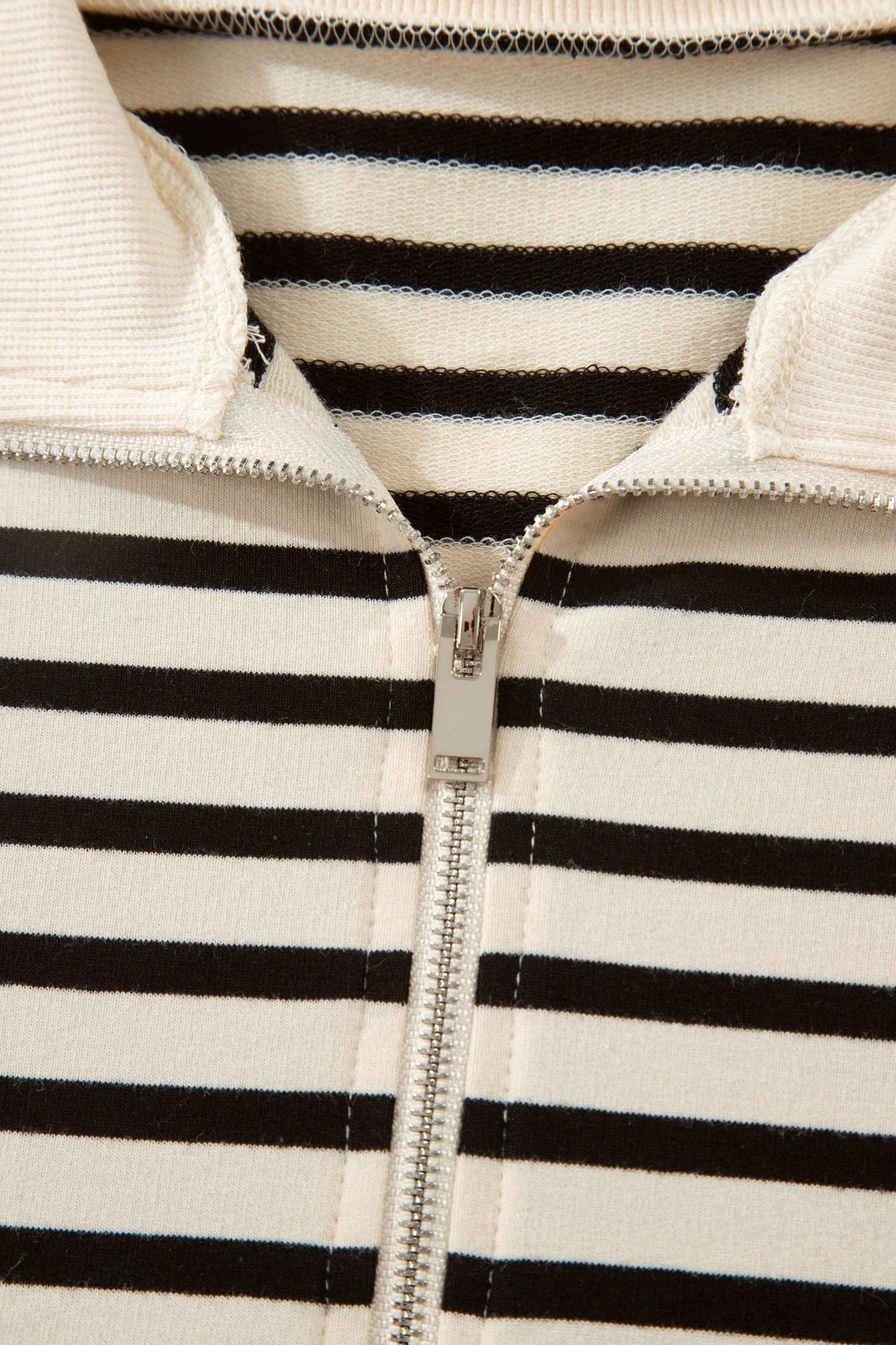 Black Stripe Ribbed Color Block Trim Zip Polo Tee Drawstring Shorts 2pcs Outfit