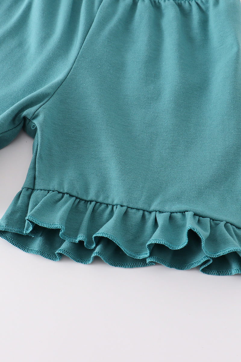 Blue stripe cow embroidery girl set