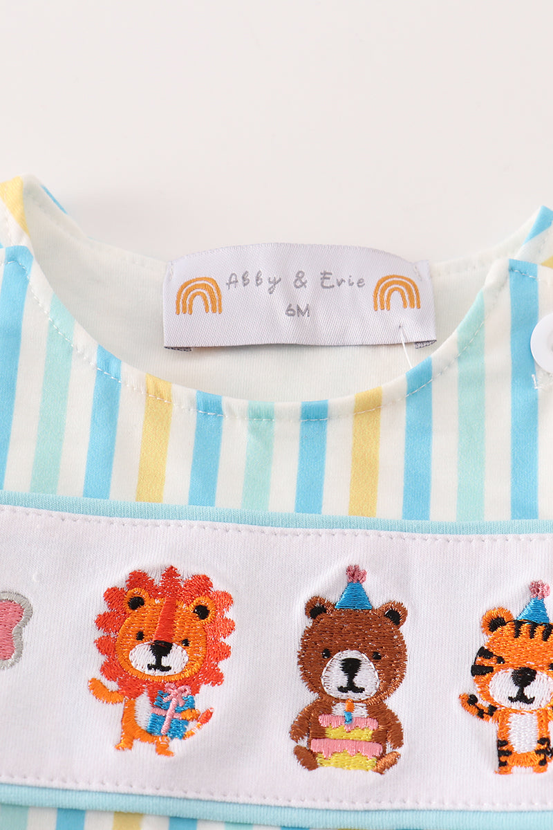 Blue animals birthday embroidery boy bubble