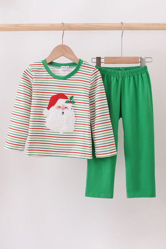 Green santa claus applique pants set