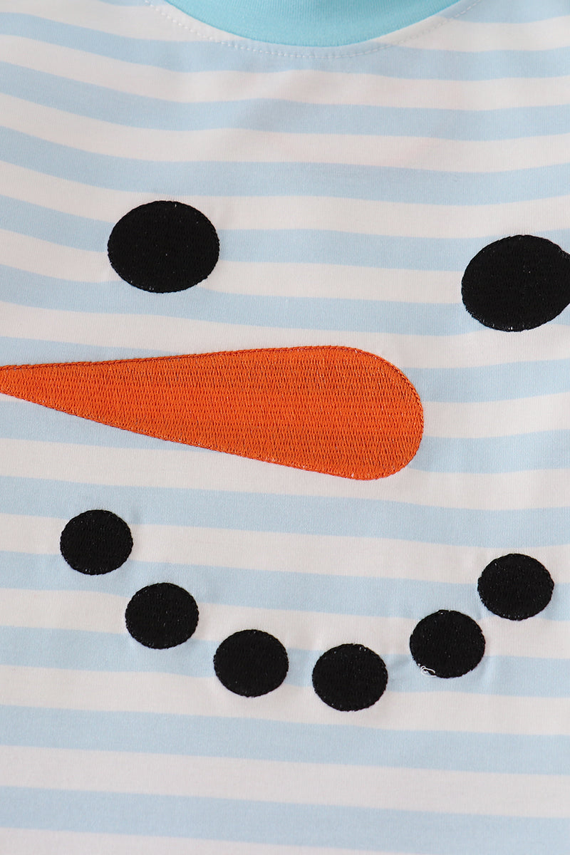 Blue snowman embroidery stripe pants set