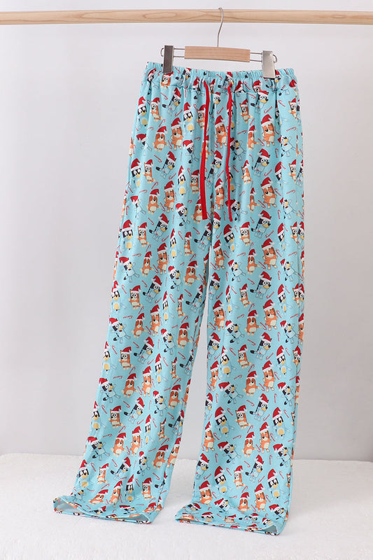 Blue christmas character print dad pajamas pants