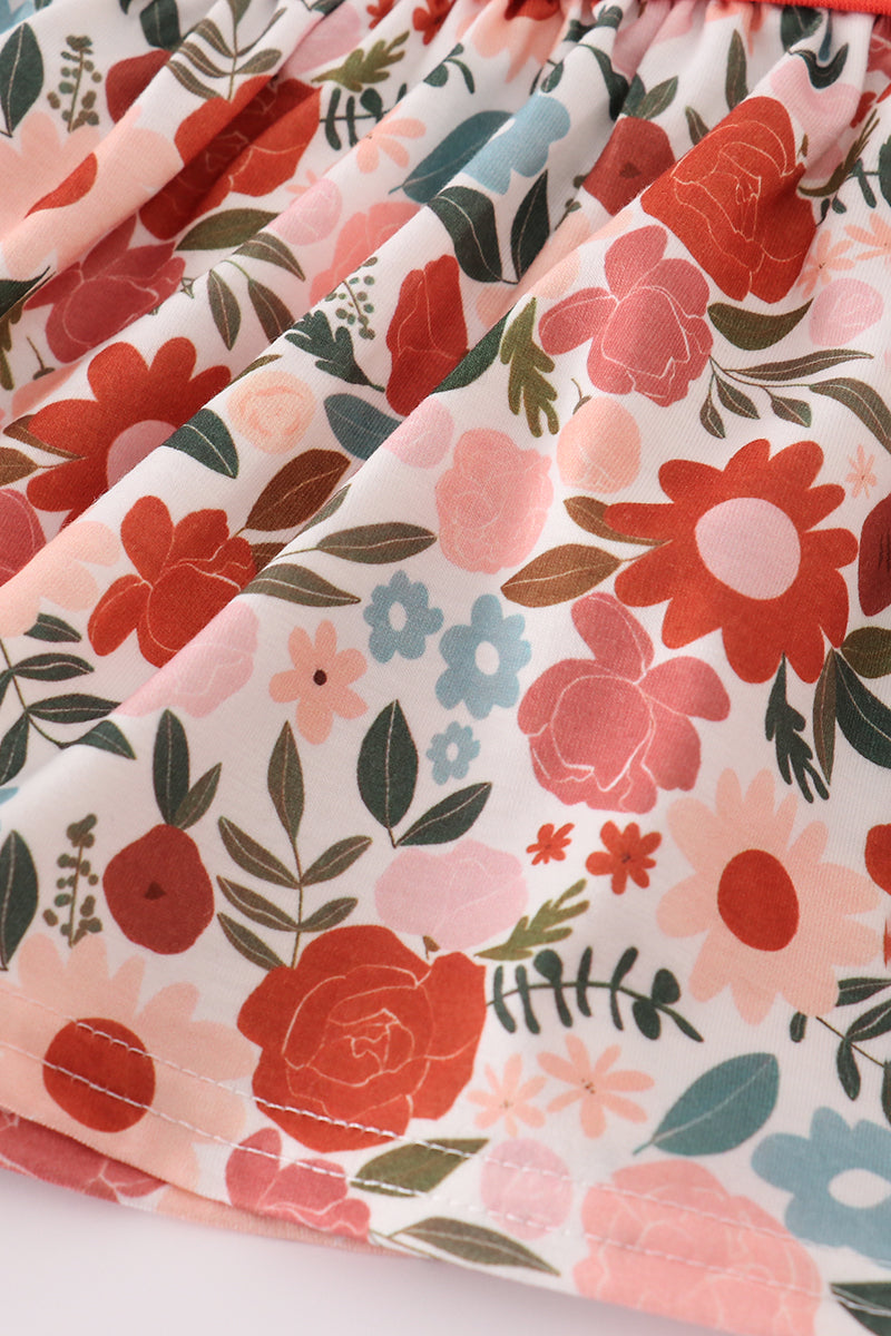 Fox embroidery floral print bloomer set