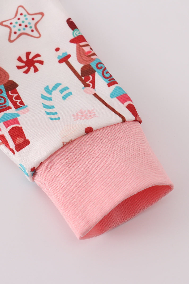 Pink christmas nutcracker print ruffle romper