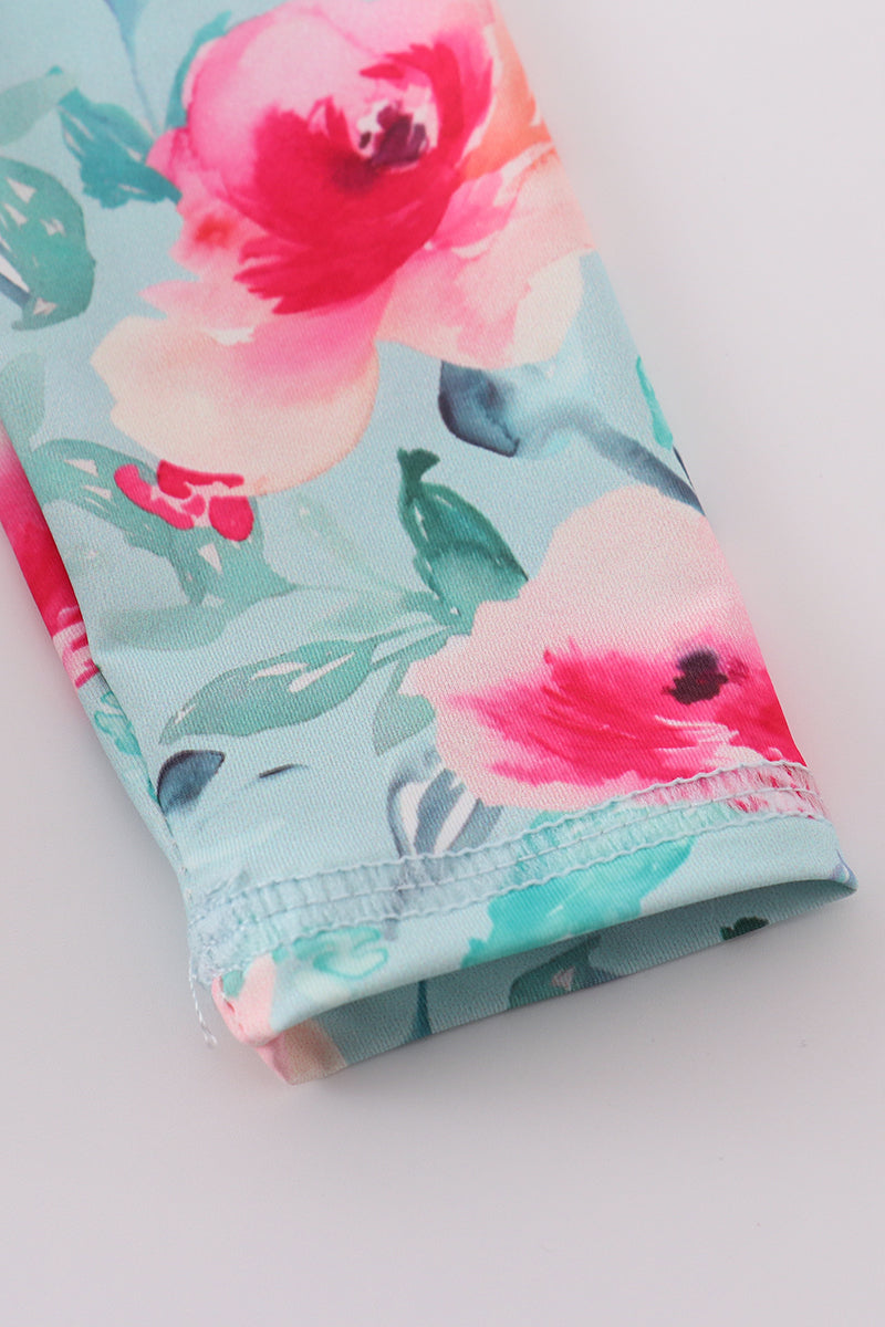 Blushing rose garden print girl one-piece leotard