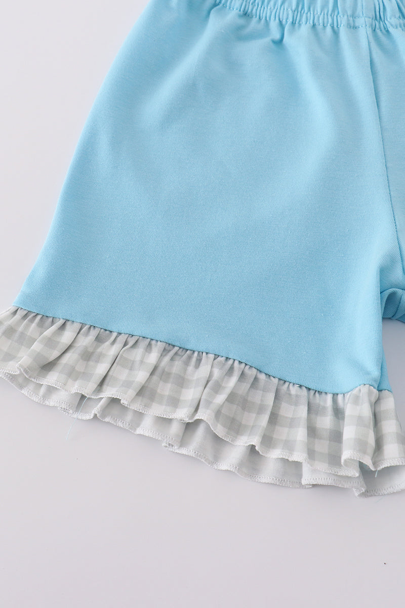 Blue farm chicken embroidery short set