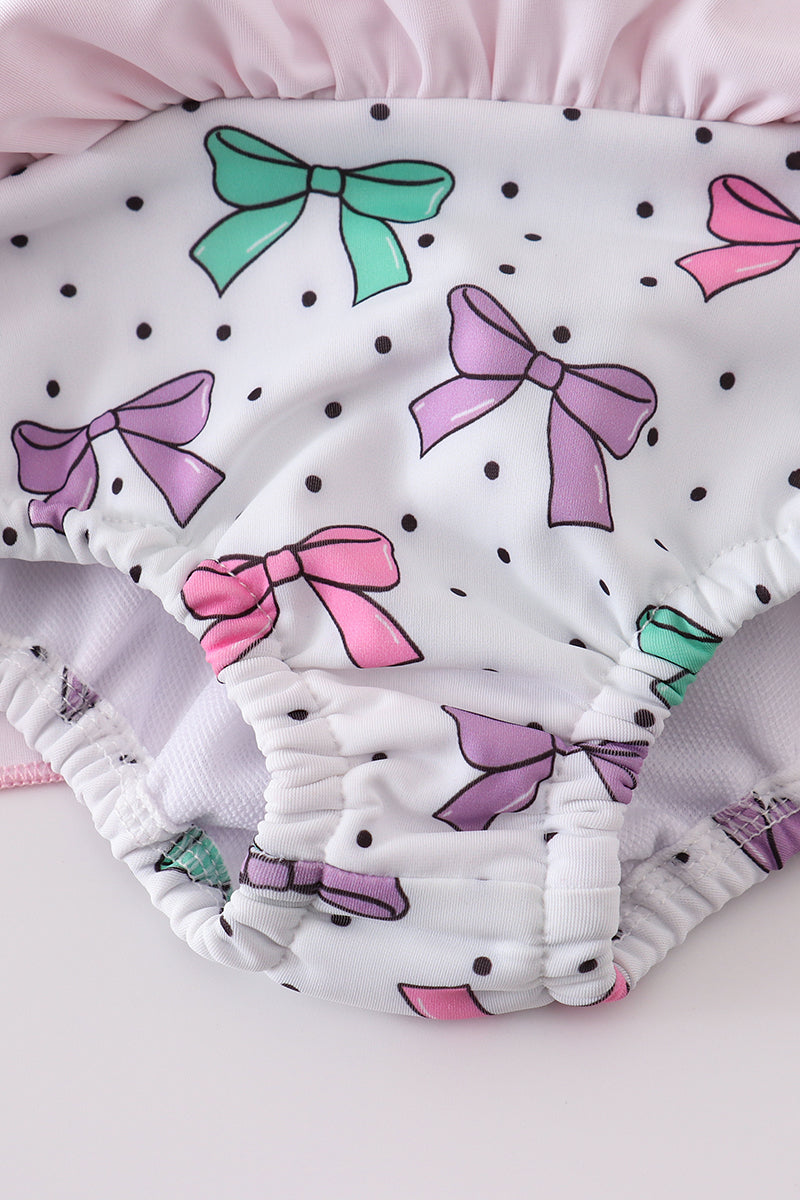 Pink bow embroidery one-piece swimsuit (UPF50+)