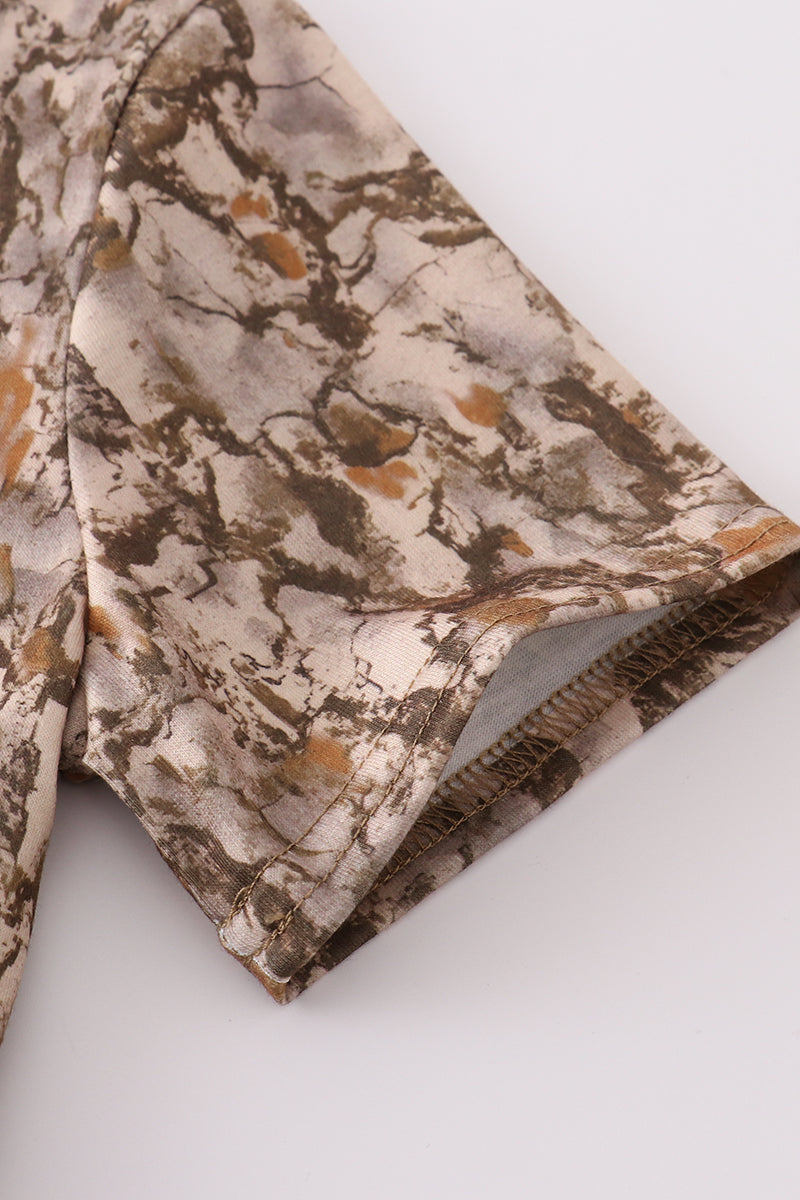 Brown three deers embroidery shorts set