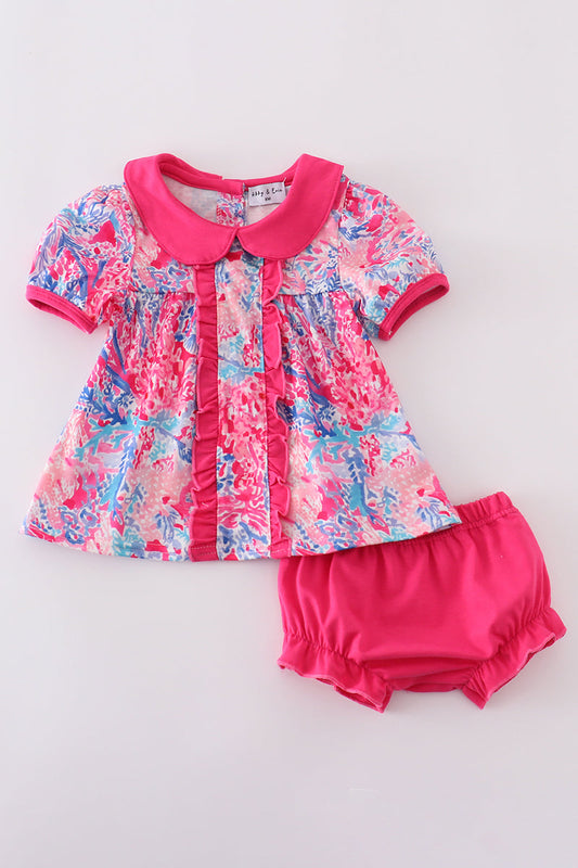 Pink coral reef ruffle bloomer set