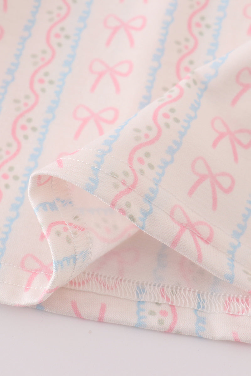 Pink bow embroidery smocked dress