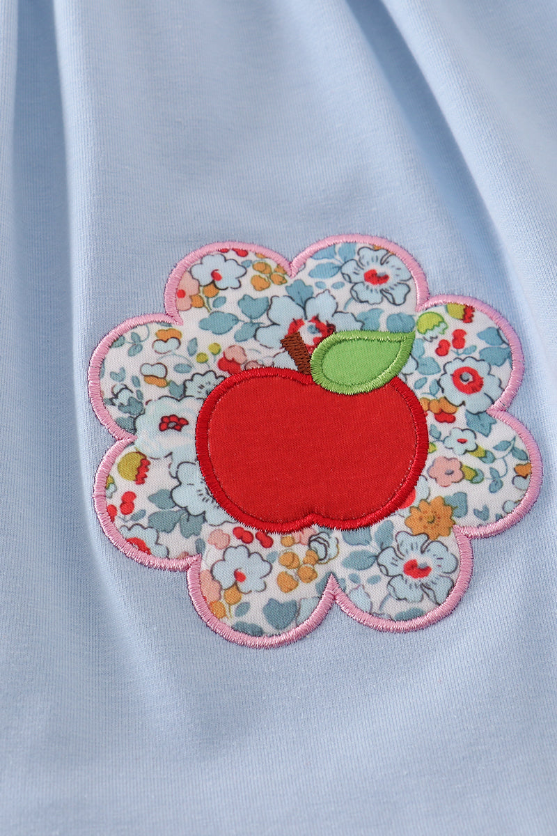 Blue apple floral applique ruffle dress