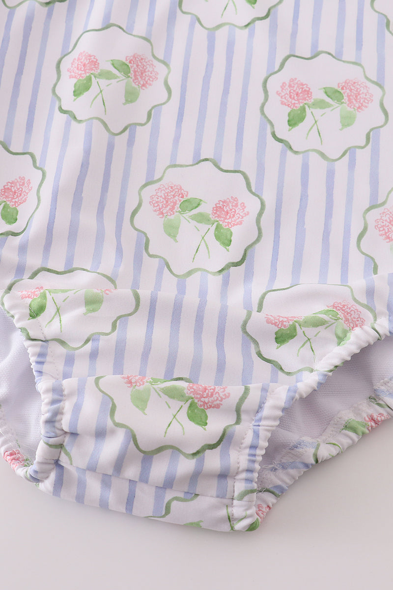 Floral stripe bow swimsuit -Adult UPF50+